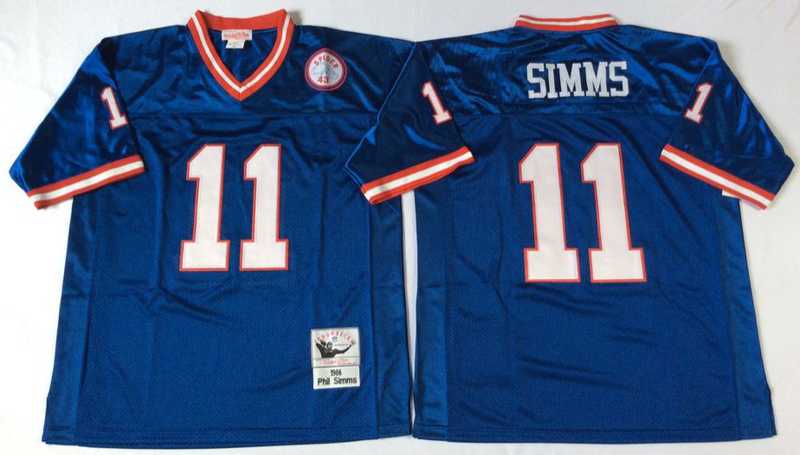 Giants 11 Phil Simms Blue M&N Throwback Jersey->nfl m&n throwback->NFL Jersey